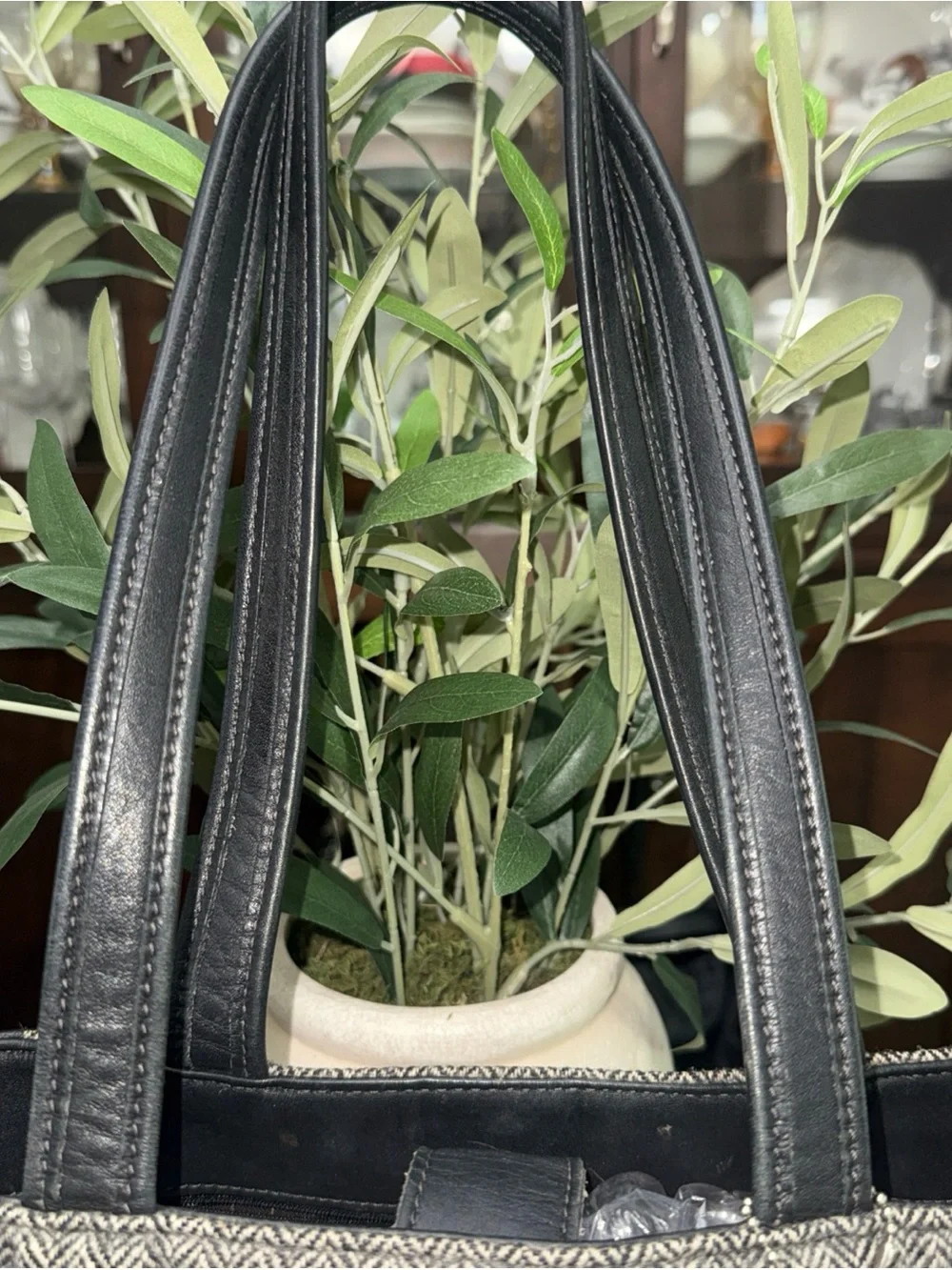 Coach Bleeker Leather-Trim Herringbone Tote Bag - Black & Gray